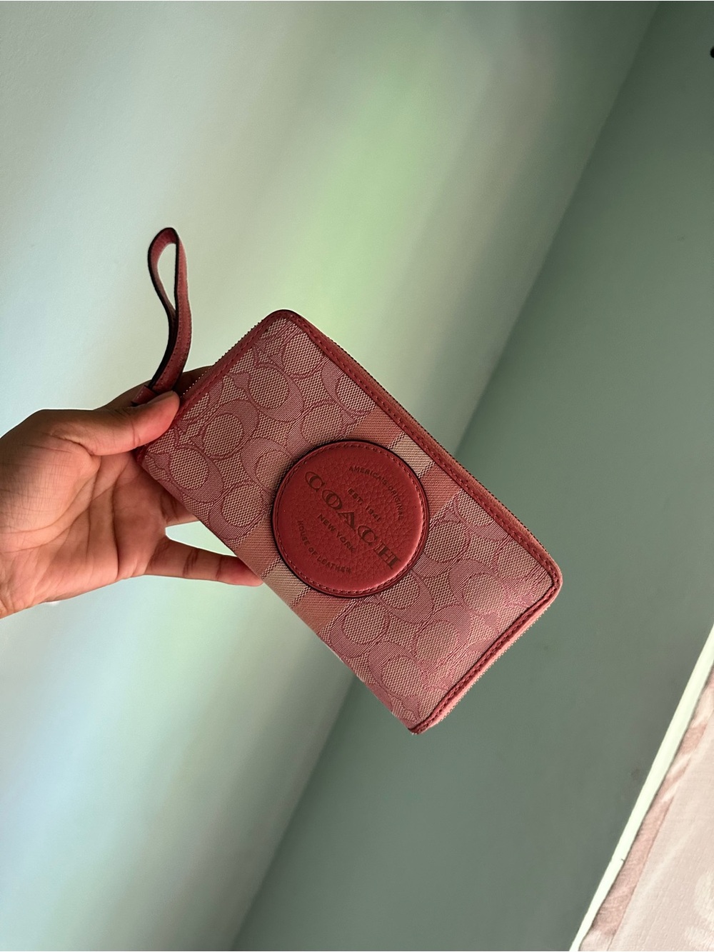 Coach Rose Pink Signature Zip Wristlet - Picture 1 of 6